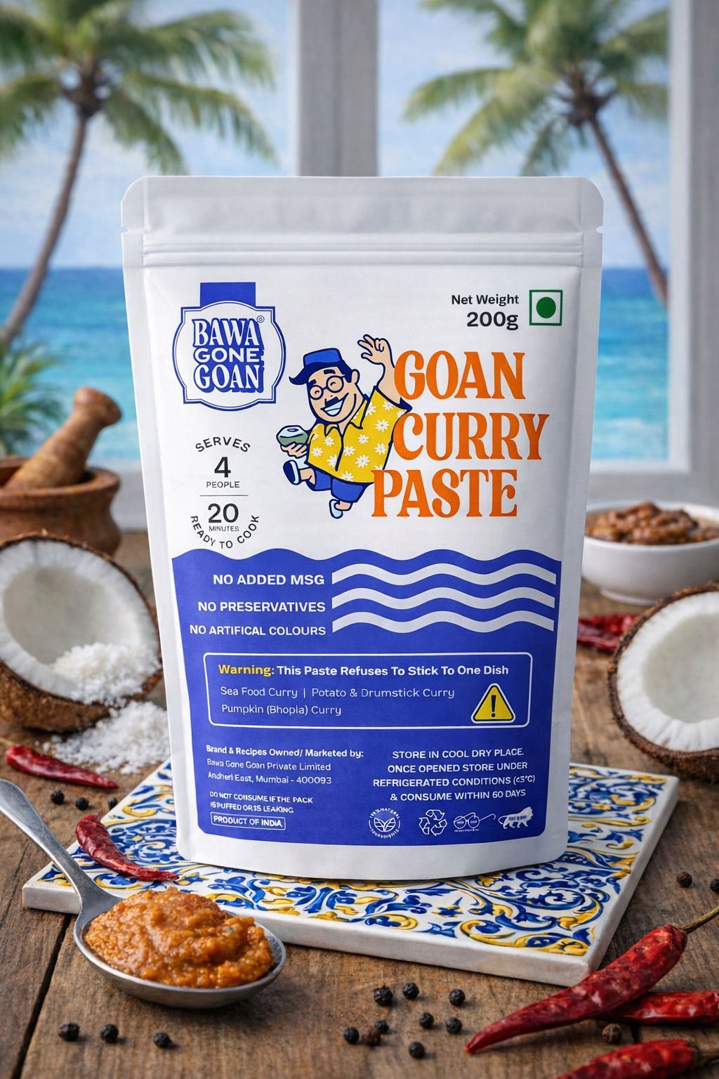 Goan Curry Paste 200g | Authentic Goan Curry Masala | Ready to Cook in 20 minutes | For Vegetables & Seafood Coastal Curry | No Preservatives, No Salt & Oil Added, No Colour, No Added MSG | Gourmet Indian Wet Masala