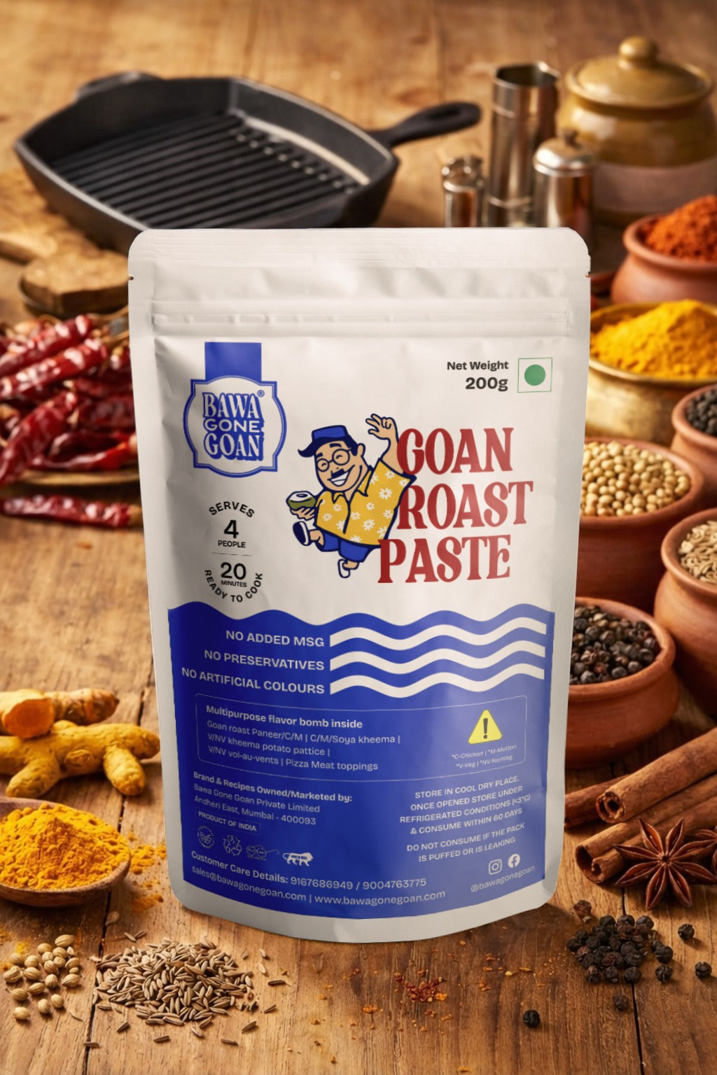 Bawa Gone Goan – Goan Roast Paste 200g | Authentic Goan Marinade Masala | Ready to Cook in 20 minutes | For Vegetables & Meats Marinade | No Preservatives, No Salt & Oil Added, No Colour, No Added MSG | Gourmet Indian Wet Masala