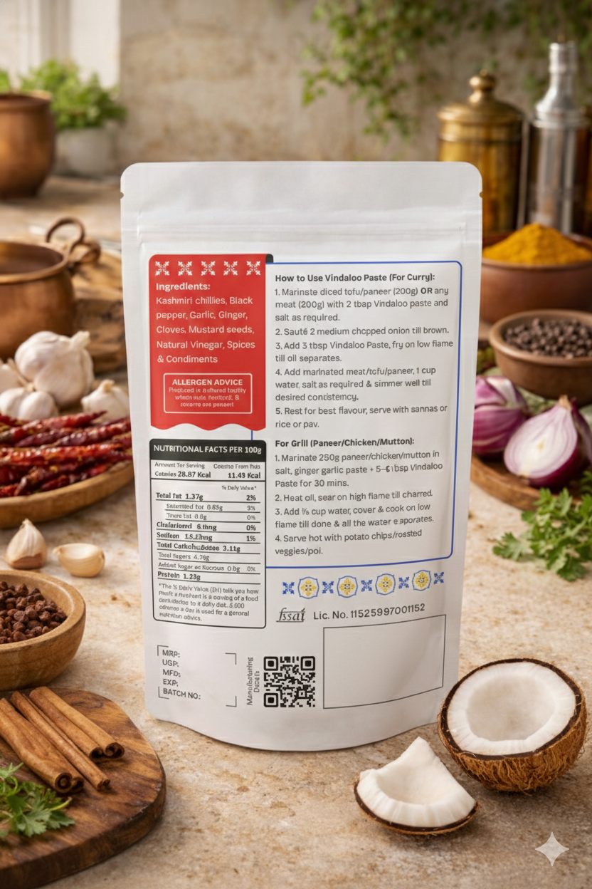 Vindaloo Curry/Marinade Paste 200g | Authentic Goan Curry Masala | Ready to Cook in 20 minutes | For Vegetables & Meats Curry/Marinade | No Preservatives, No Salt & Oil Added, No Colour, No Added MSG | Gourmet Indian Wet Masala