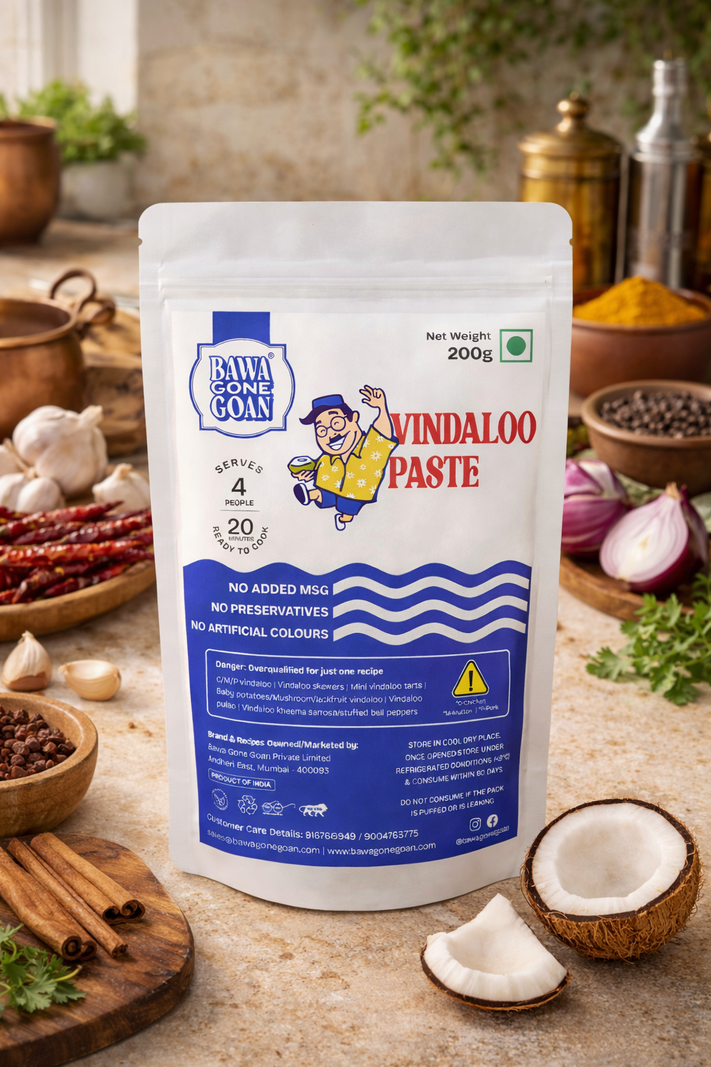Vindaloo Curry/Marinade Paste 200g | Authentic Goan Curry Masala | Ready to Cook in 20 minutes | For Vegetables & Meats Curry/Marinade | No Preservatives, No Salt & Oil Added, No Colour, No Added MSG | Gourmet Indian Wet Masala